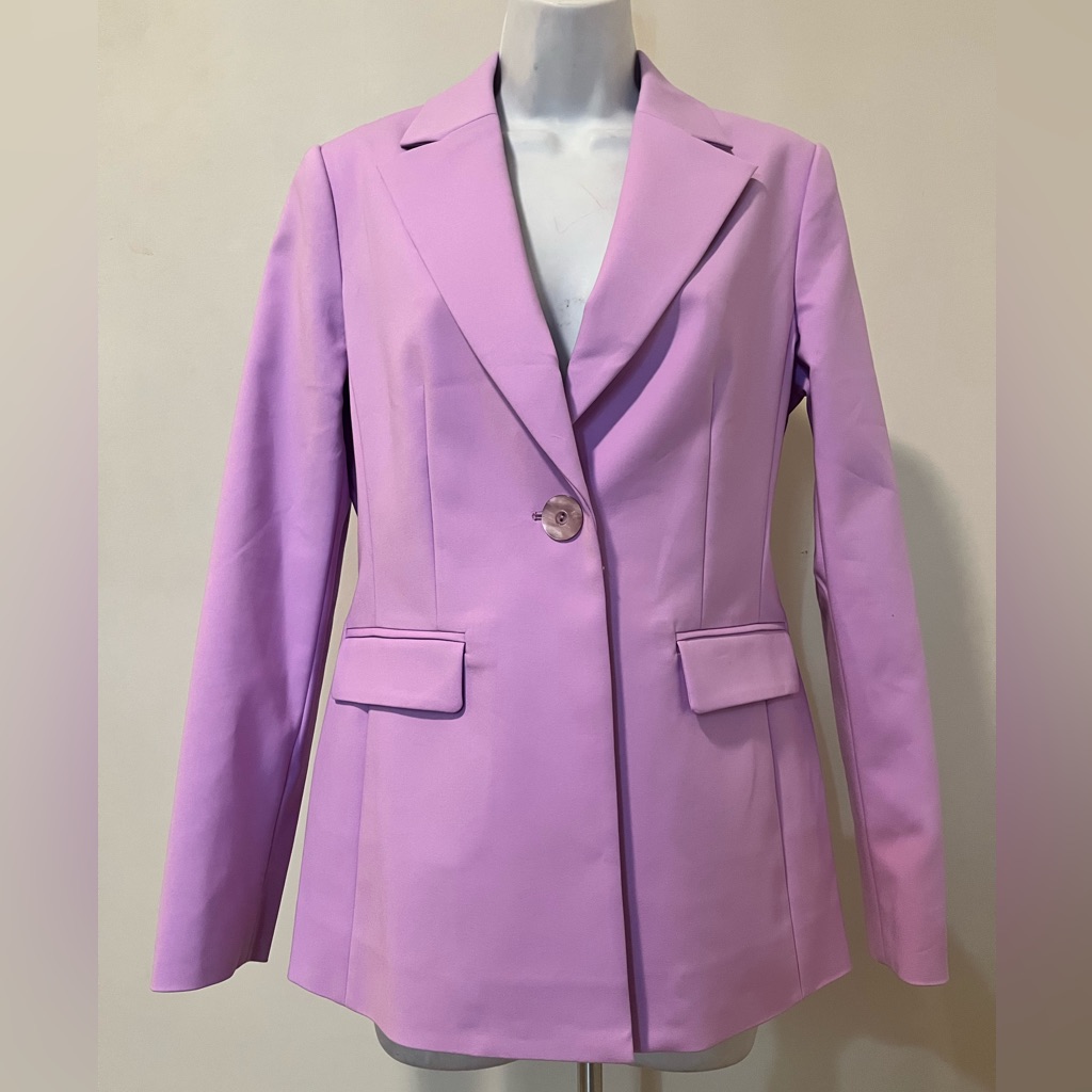 Carlisle Collection Pleated Detail At Back Single-Breasted Luxury Lilac Blazer 6